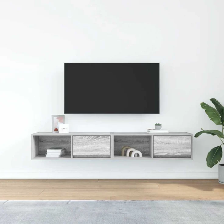 2 pcs TV-Schrank, Lowboard Grau Sonoma 80x31x25,5 cm Holzwerkstoff – Bild 3