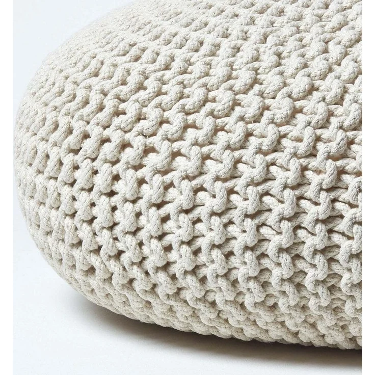 Homescapes Pouf Großer Strickpouf 100% Baumwolle, natur – Bild 3