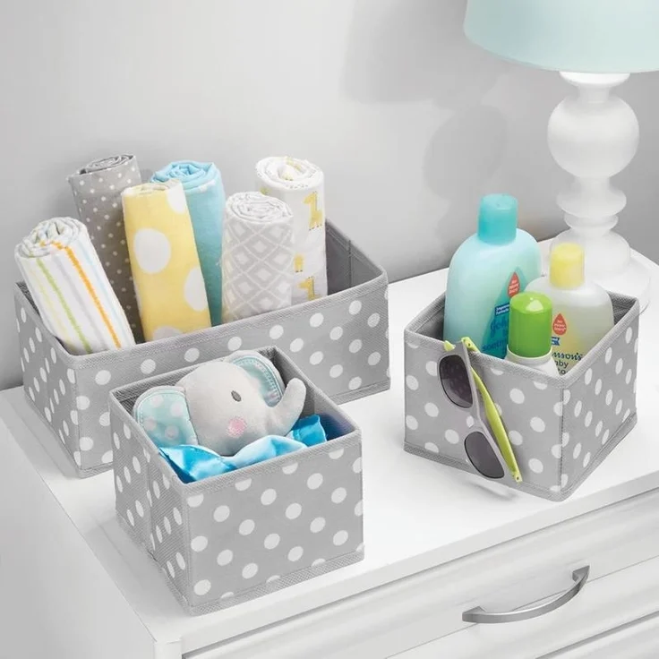 Aufbewahrungsbox Stoffkisten Organizer mDesign 3er Set hellgrau/weiß gepunktet – Bild 3