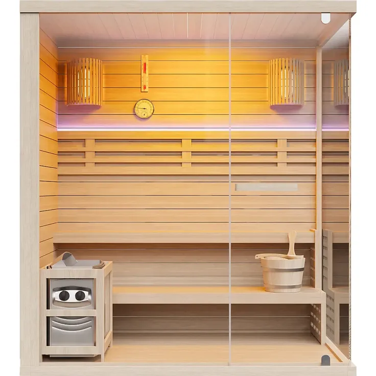 Vente-unique - SELKI Sauna Holz, Platte Beige - B 180 cm x H 200 cm x L 180 cm – Bild 2