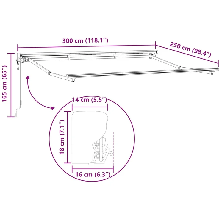 vidaXL Elektrische ausziehbare Markise Bordeauxrot 3x2,5 m 3420957 – Bild 9