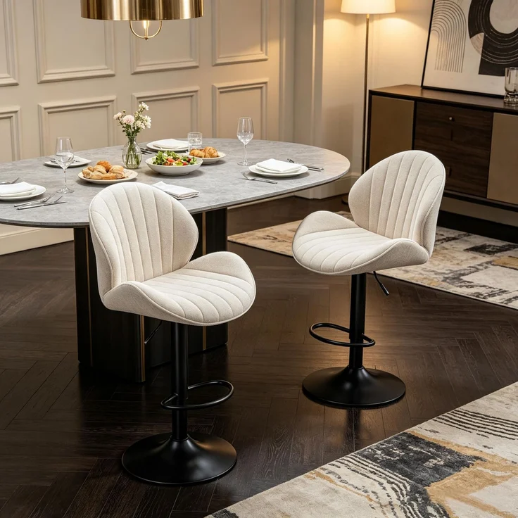 2‑er Set schalenförmige Barhocker mit Rückenlehne, höhenverstellbar, Fußstütze, Stahlrahmen(nur mit 2pcs Barhocker)--Beige--48x50x115cm--YOUDENOVA – Bild 3