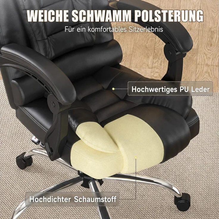 ZAISZE Chefsessel Bürostuhl, Ergonomischer Bürostuhl, Stoff Schreibtischstuhl (Hohe Rückenlehne Ergonomische Liege mit Kippfunktion 360° Drehbarer Schreibtischstuhl, Gaming Stuhl mit dickem Kissen), Chefsessel Drehstuhl, Höhenverstellbar für Zuhause un... – Bild 3