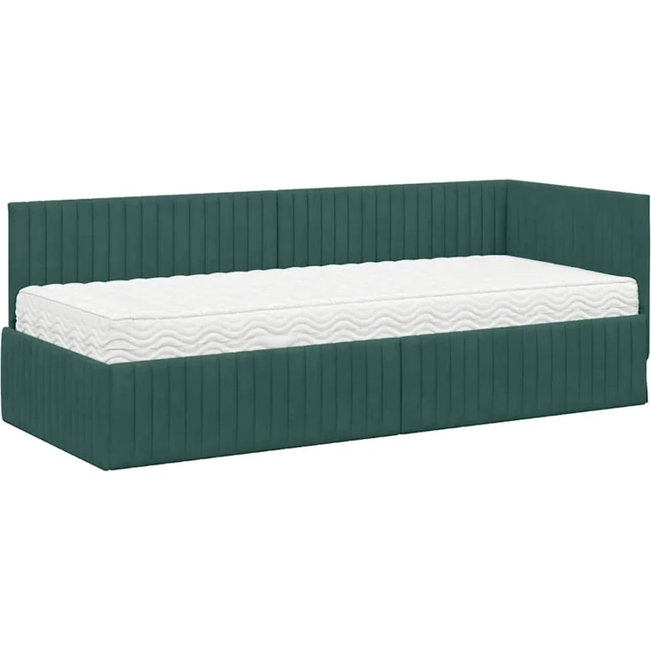 vidaXL Eckbettgestell mit Matratze mit Kopfteil 2 pcs Grün Samt 3393800 – Bild 4