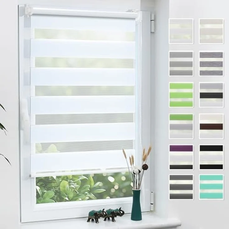 Grandekor Doppelrollo Klemmfix ohne Bohren Weiß 60x230 cm(Stoffbreite 56cm) Fenster Rollos für innen Klemmrollos Duo Rollos für Fenster ohne Bohren mit Bohren Privatschutz UV-Schutz Zebrarollo – Bild 1