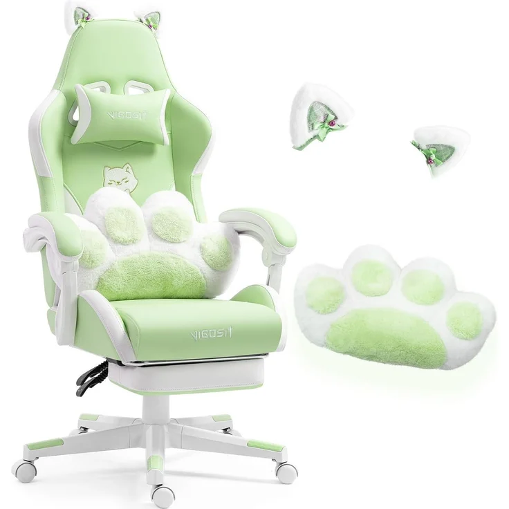 Cute Gaming Stuhl mit Katzenpfoten-Lendenkissen und – Bild 1