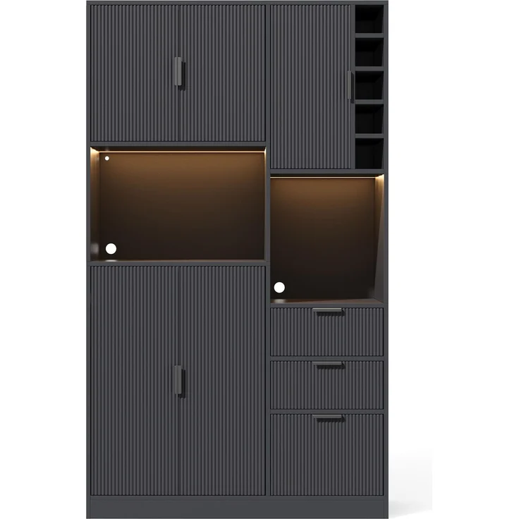 ZUBALIYA Weinschrank 105x40x180 cm, mit LED-Beleuchtung, mit Steckdosen, mit verstellbaren Einlegeböden, aus MDF, Schwarz – Bild 23