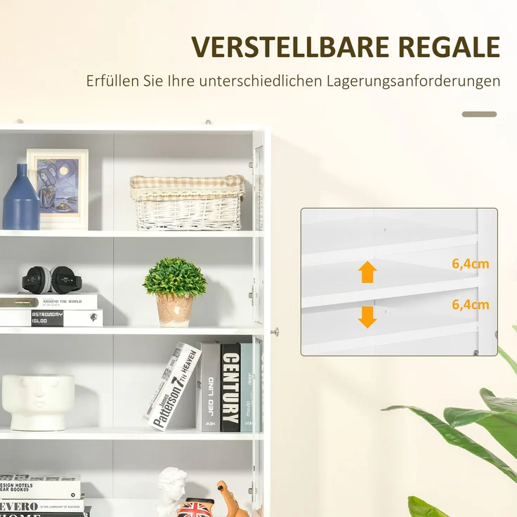 Bücherschrank 178,5 cm Hochschrank Vitrinenschrank mit Glastür 6 Fächern Küchenschrank für Wohnzimmer Küche Weiß--Weiß--76x40x178.5cm--YOUDENOVA – Bild 5