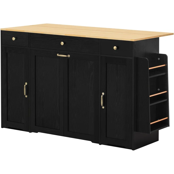 Sideboard 136x65x90 cm mit 3 Schubladen und 2 Türen – MDF, Schwarz und Natur – Bild 6