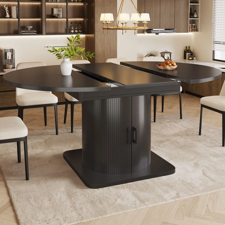 JARDJ Ausziehbarer Esstisch mit Stauraum, multifunktionaler Tisch mit herausnehmbaren Einlegeböden, platzsparender Küchentisch für kleine Räume und Esszimmer, MDF Tischplatte, Schwarze – Bild 5