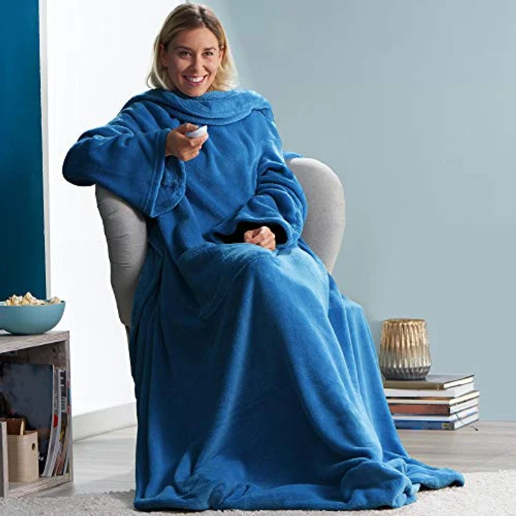 CelinaTex TV-Decke mit Ärmeln und Fußtasche Flauschige Kuscheldecke XL 170x200 cm blau Mikrofaser Fleece Soft Oeko-TEX – Bild 7