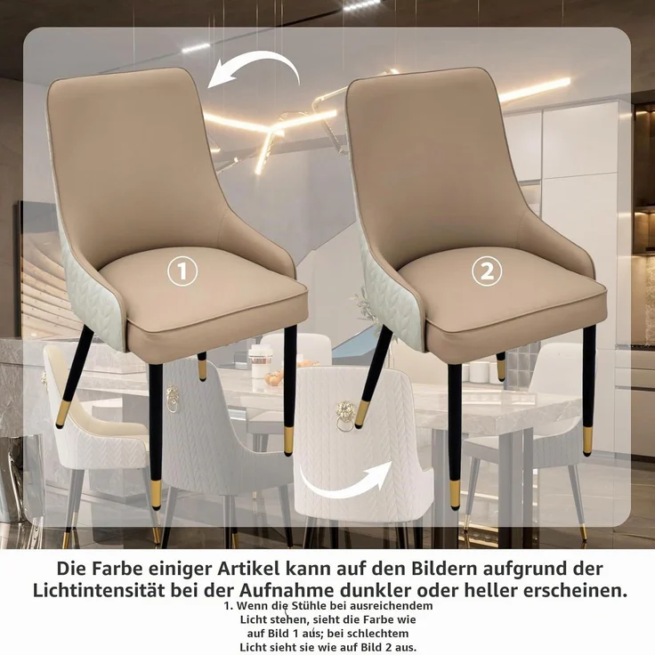 FATIVO Esszimmersthle 2er Set Polstersthle bis 150 kg belastbar Beige Kunstleder Bequeme H?he mit hoher Rckenlehne Esszimmer Sthle Esszimmer Wohnzimmer 90x44x44 cm – Bild 3