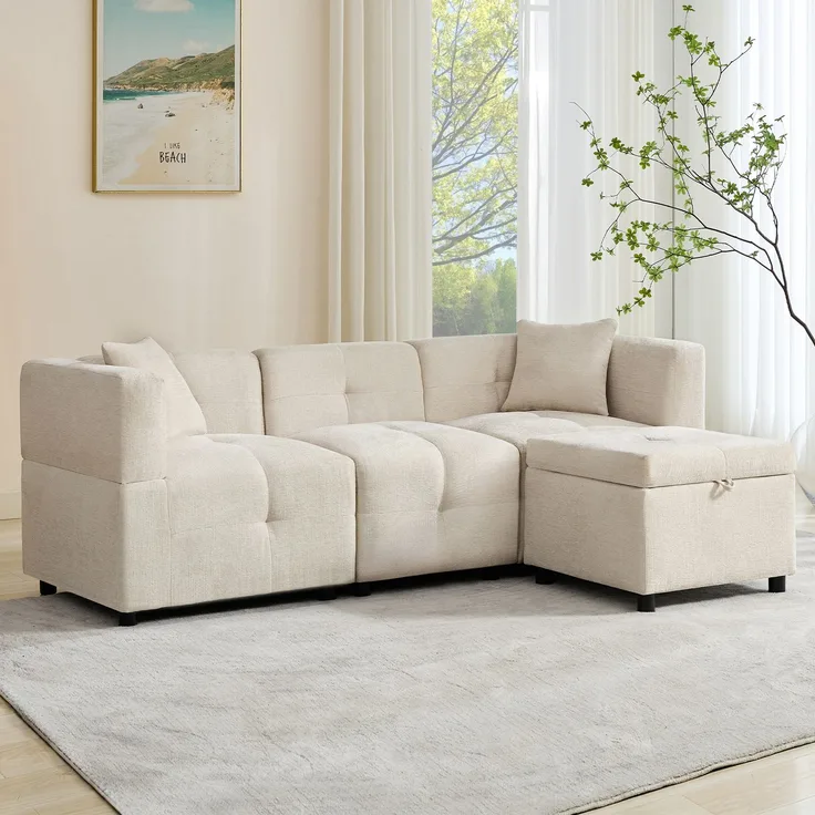 3-Sitzer-Sofa Ecksofa mit Stauraum L-förmiges Ecksofa mit abnehmbarem Fußhocker und 2 Kissen geeignet für Wohnzimmer Büro usw. Video verfügbar
