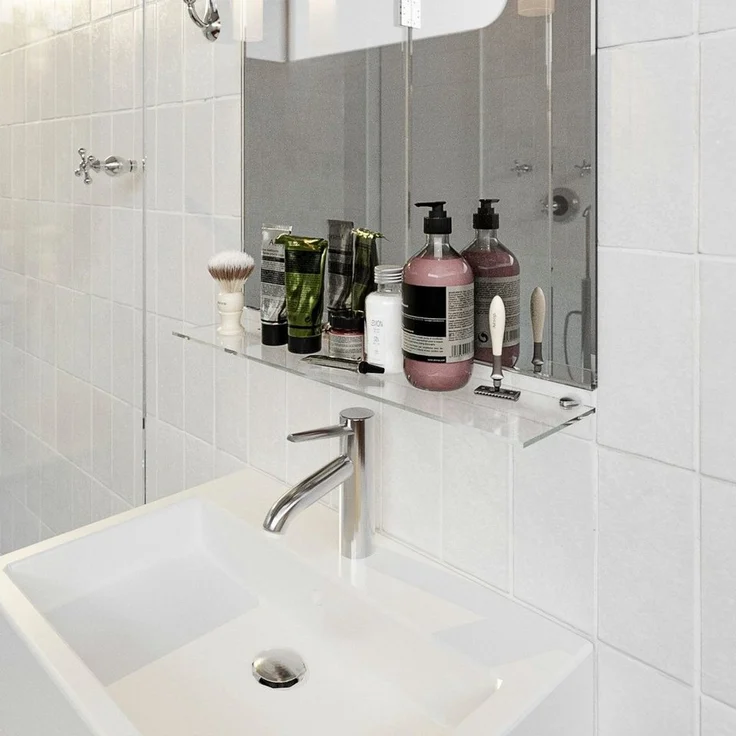 HOOZ Wandregal aus Sicherheitsglas mit Halterung - Klarglas - 40 x 18 x 0,6 cm, 1-tlg, mit geschliffenen Kanten – Bild 3