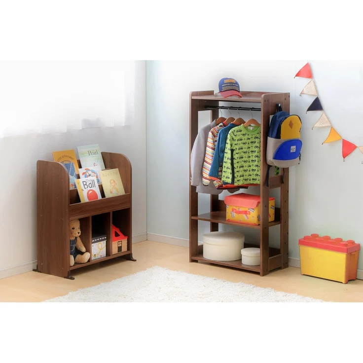 Iris Ohyama, Garderobenständer, Garderobenständer mit Regal für Kinder, Kinderkleiderorganizer,Modular, Zeitgenössisch, Schule, Zimmer, Eingang - Kids Garment Rack - KWR-1 - Braun – Bild 6