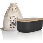 LARS NYSØM Brotkasten Ægte, Edelstahl, Metallbrotbox mit Brotsack und Bambusschneidebrett