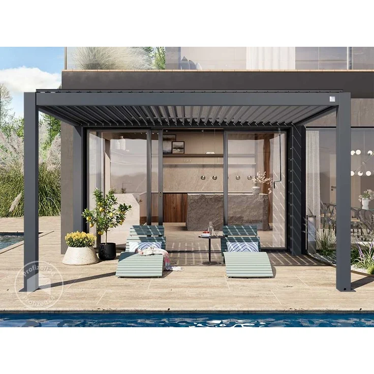 PRIMEYARD Pergola 3x4 m Aluminium Pfosten mit Lamellendach aus Aluminium anthrazitfarbeneTerrassenüberdachung – Bild 4