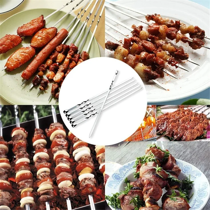 12-teiliges Edelstahl-Grillspieß-Set, flach, wiederverwendbar, 39 cm – Bild 4