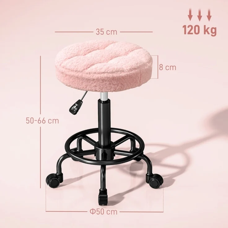 Rollhocker höhenverstellbar Drehhocker 50-66 cm Arbeitshocker 360° drehbar Bürohocker Hocker für Büro Salon Massage Spa Rosa--Rosa--50x50x66cm--YOUDENOVA – Bild 3