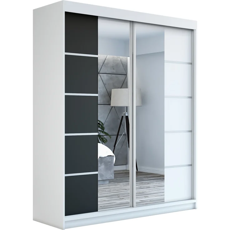 Schwebetürenschrank ERA 2-türig Schrank 180 cm (mit Spiegel) Farbe: Weiß , schwarz – Bild 1