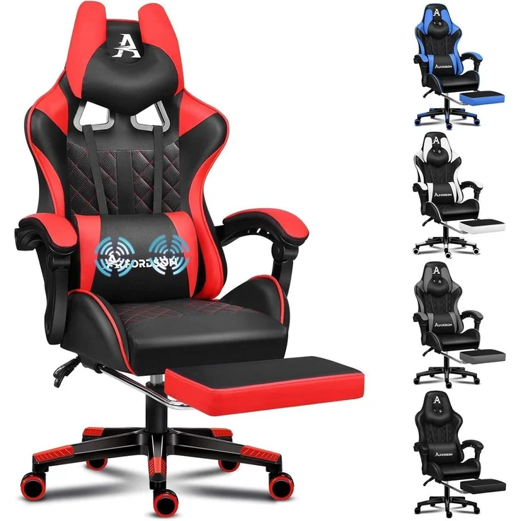 ALFORDSON Gaming-Bürostuhl mit Fußstütze und Lendenkissen, Rot – Bild 1