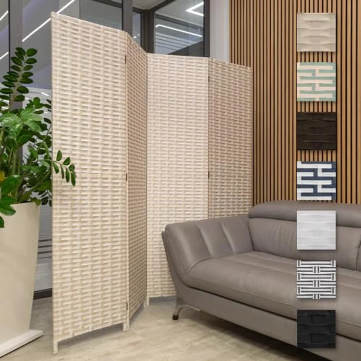Hexim Raumteiler, Paravent 180x180 cm - Trennwand 4-teilig klappbar für Innenbereich - freistehend Blickfang und Dekoration multifunktional Raumtrenner (LR191-braun & weiß) – Bild 2