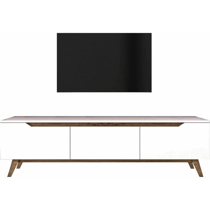 Dmora - Fernsehschrank COR, Ständer für Wohnzimmerfernseher, Niedriges Wohnzimmer-Sideboard, TV-Ständerbasis, 180x35h49 cm, Weiß und Walnuss – Bild 7