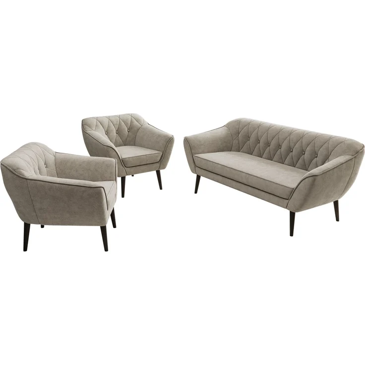 Wohnzimmerset PIRS 1-1-3, Skandinavisches 3-Sitzer Sofa mit Sesseln, Sofa mit Wellenfederung, schwarze Füße, Skandinavisches Möbelset - Beige Stukture – Bild 8