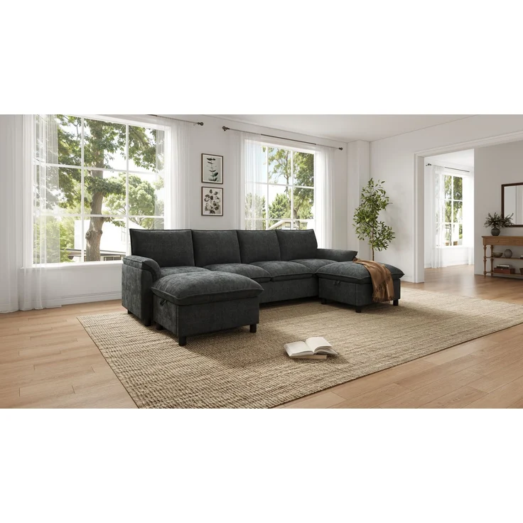 ZUBALIYA Ecksofa 64x46.5 cm, mit Stauraum, mit Ablageflächen, mit Chenille - Bezug, mit breiten Armlehnen, Schwarz – Bild 14