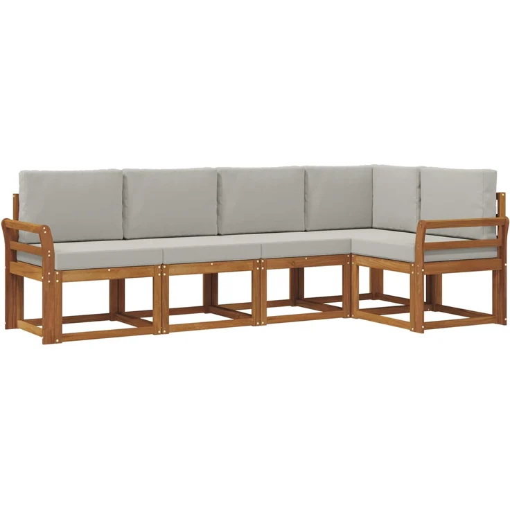 vidaXL Outdoor-Sofagarnitur 5 stk. 5-Sitzer Natur und Hellgrau 3366394 – Bild 2