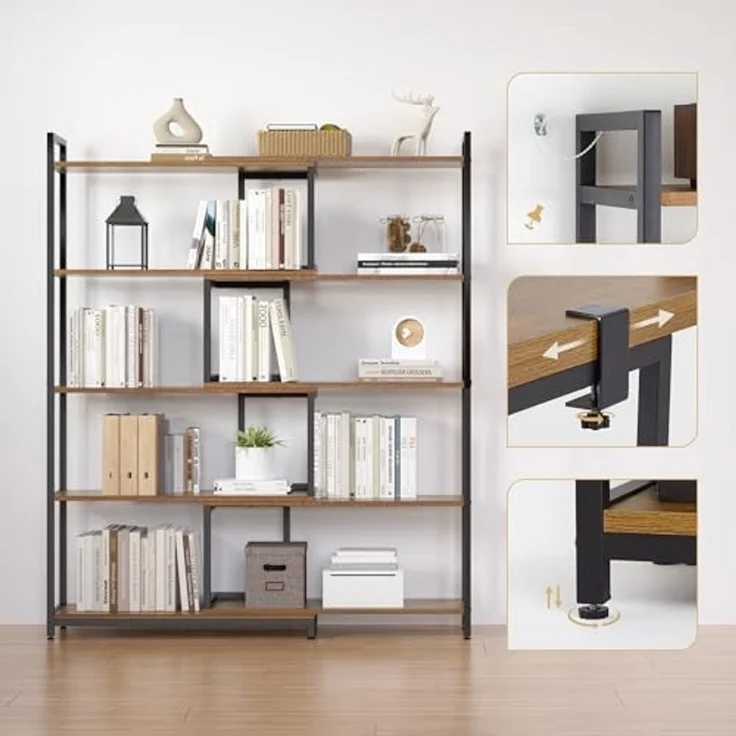 Mondeer Bücherregal Eckregal, Aufbewahrungsregal, 5-stufiges, Breite von 80-146cm verstellbar, Retro-Braun – Bild 5