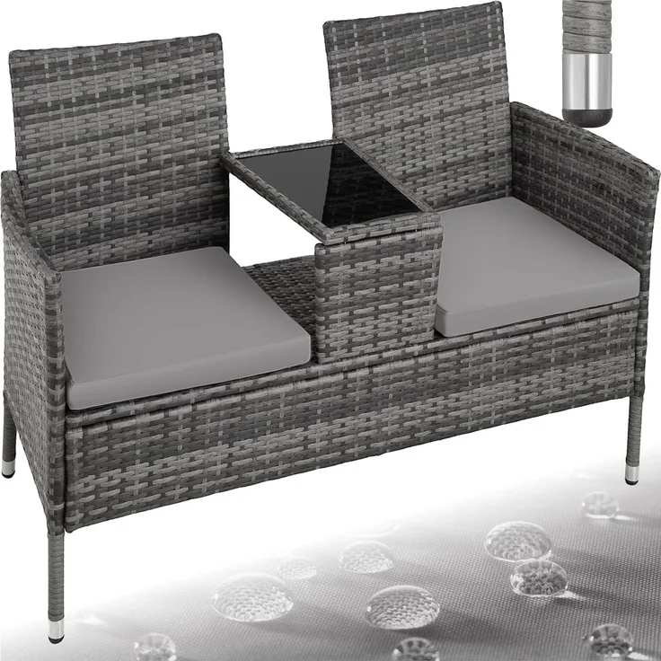 tectake Rattanstuhl Rattan Gartensitzbank (2er Set, 1 St), 2-Sitzer