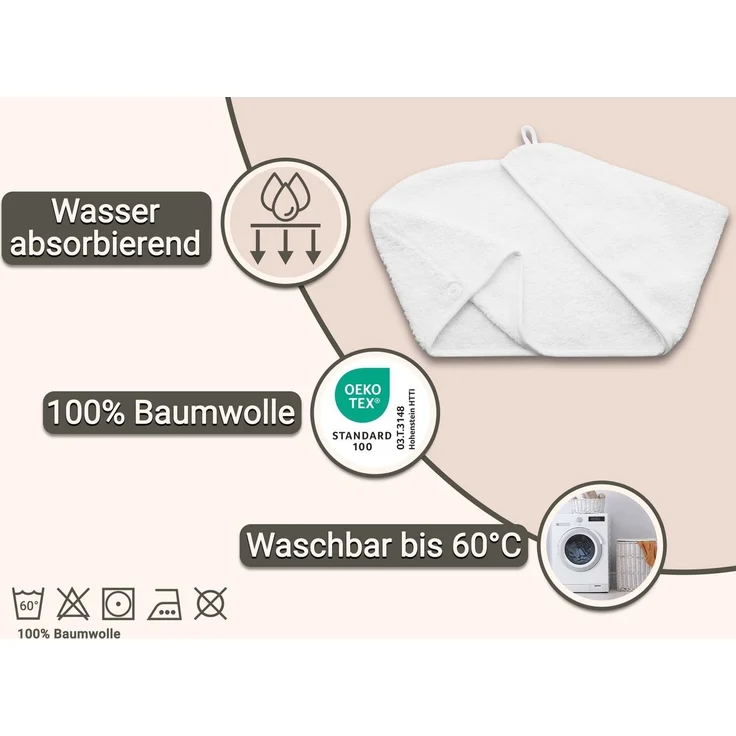 ZOLLNER Haarturban / Kopfhandtuch aus Baumwolle, 64 cm, weiß – Bild 2