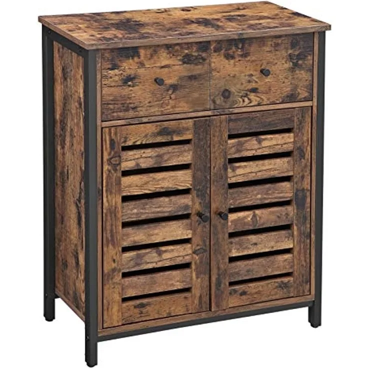 Vasagle 'LSC86BX' Beistellschrank, Sideboard mit Regalebene und Schublade, Küchenschrank, mit Lamellentüren, Wohnzimmer, Schlafzimmer, Arbeitszimmer, Büro, Flur, Industrie-Design, Vintage, Dunkelbraun, 80 x 68,6 x 30 cm