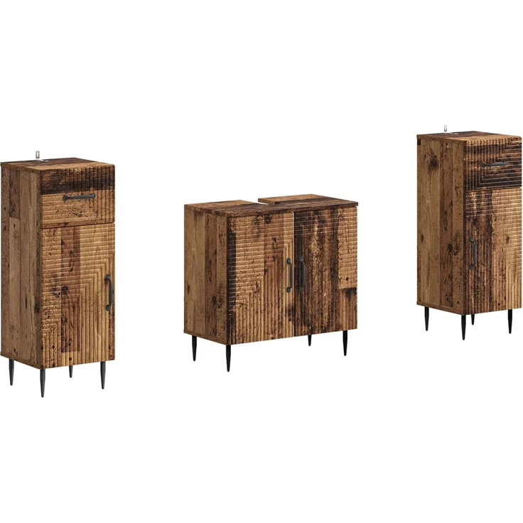 vidaXL 3-teiliges Badezimmer-Schranksystem HAARLEM 3 stk. Altholz 3418024 – Bild 2