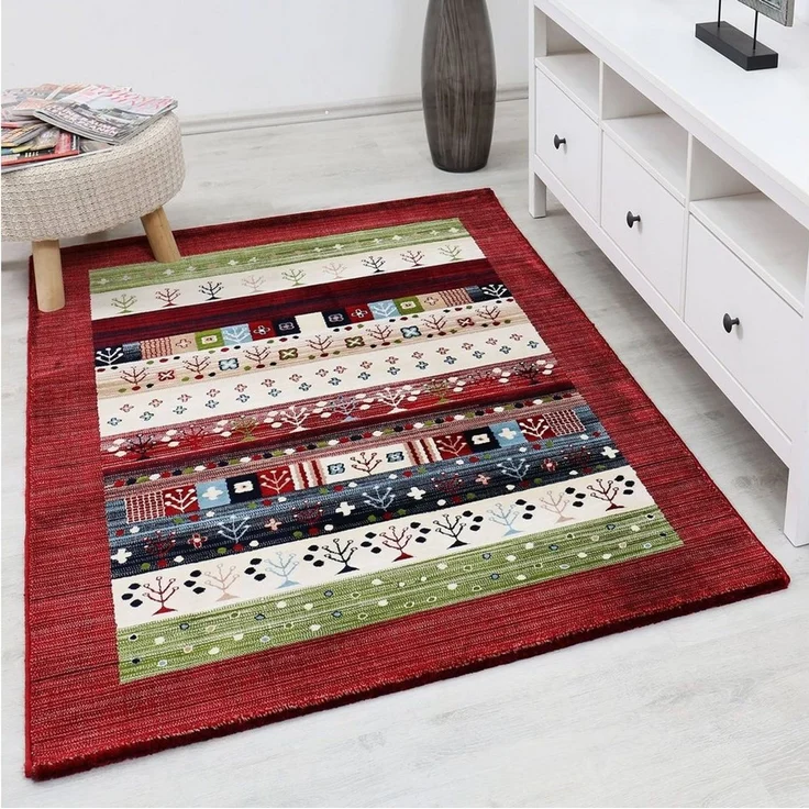 Vimoda Teppich Gabbeh Stil Optik Bunt Meliert mit Bordüre, Rechteckig – Bild 5