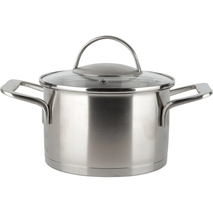 EUROHOME Fleischtopf Bratentopf mit Glasdeckel passgenau und induktionsgeeignet, Edelstahl (1-tlg, Kochtopf Edelstahl Ø16 cm), Topf alle Herdarten, Universaltop mit Messskala