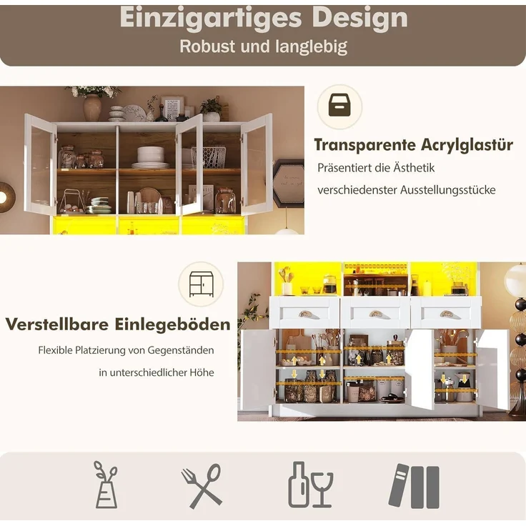 Küchenschrank Hochschrank Buffet mit LED – Bild 4