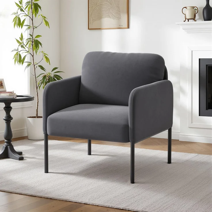 COLAMY Gepolsterter Ohrensessel aus Samt – Moderner Lounge-Sessel mit weicher Rückenlehne, Komfortabler Sessel für Wohnzimmer, Schlafzimmer, Apartment & Leseecke, Grau – Bild 1