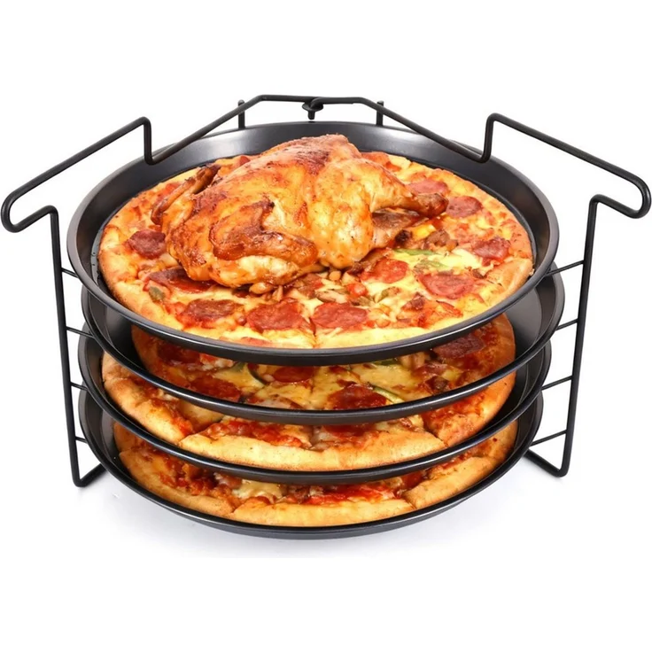 BlingBin Pizzablech Pizzapfannen, Pizza Backset, Pizzabackblech Mit Standhalterung, Kohlenstoffstahl, (4er Set, 4-St, 4 Stück), Pizzagestell für Backofen, 4 Pizzen Gleichzeitig Backen, ø28 cm – Bild 5