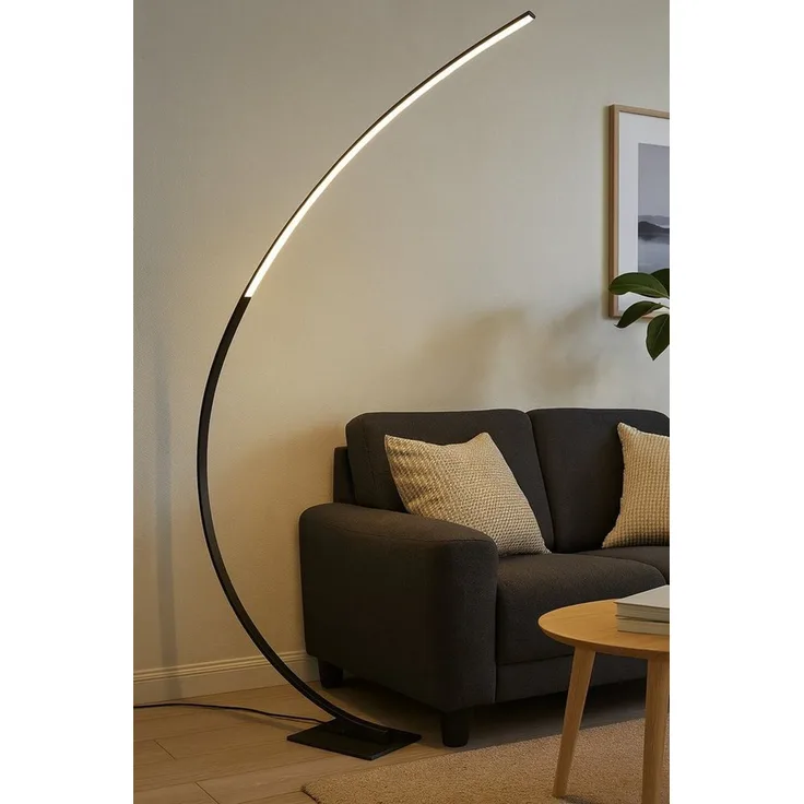 MeLiTec LED Stehlampe ST26-2 Bogenleuchte matt-schwarz dimmbar, LED fest integriert, warmweiß, Dimmbar