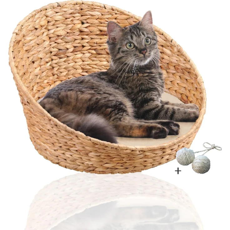 Rohrschneider Tierkorb ovales Katzenkörbchen aus geflochtener Wasserhyazinthe Katzenbett – Bild 1