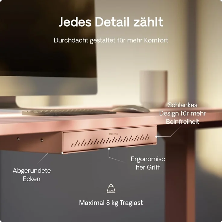 Schubladen-Organizer unter dem Schreibtisch, 41 x 27 x 5 cm, Hochwertiger Stahl, Ausziehbarer Platzsparer Rosa – Bild 7