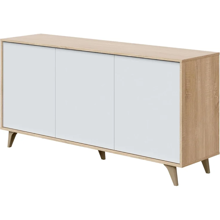 Habitdesign, modernes Sideboard mit 3 Türen – Buffet für Wohnzimmer oder Esszimmer, Beistellschrank mit viel Stauraum in Artik weiß & Eiche, Maße: 154 x 75 x 40 cm (B x H x T), Modell Kikua Plus – Bild 5