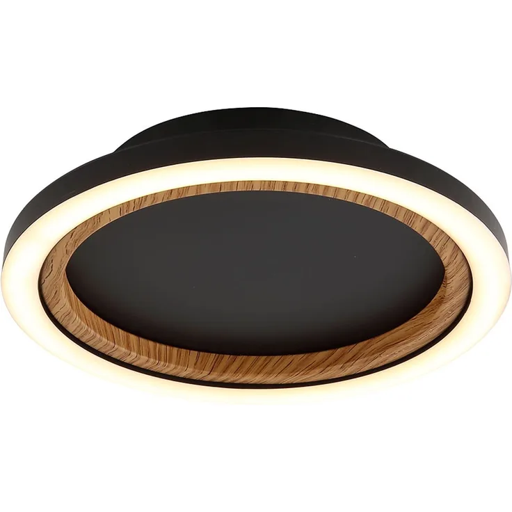 LED Deckenleuchte, Holzoptik, schwarz, D 20,5 cm