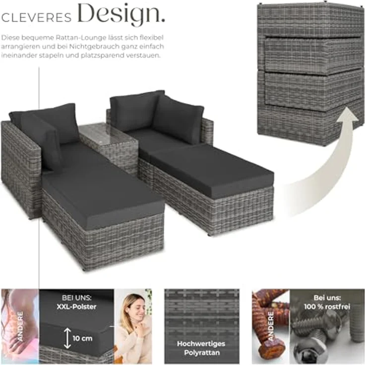 tectake Loungeset Rattan Lounge, (Set, 5-tlg), mit Aluminiumgestell – Bild 4