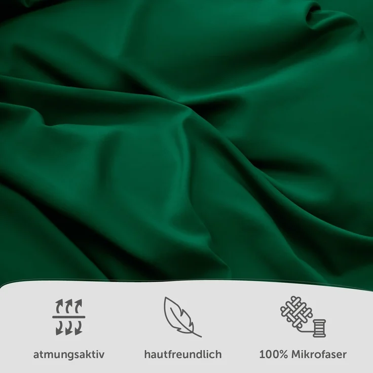 Blumtal Bettwäsche 155x200 cm + 2X Kissenbezug 80x80 cm - Oeko-TEX zertifizierter Mikrofaser Bettbezug 155x200 - Bettwäsche 155x200 3 teilig - Bettwaren & Bettwäsche - 3er Set Bettwäsche Dunkelgrün – Bild 2