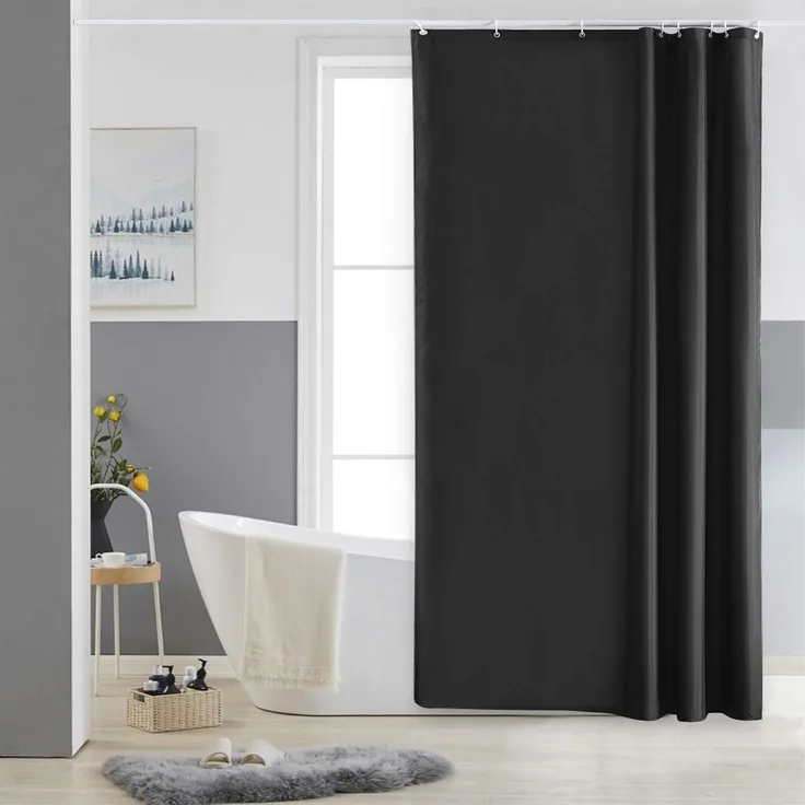 Duschvorhang 120x180 Textil Badvorhang Polyester Schwarz wasserabweisend