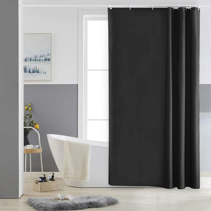 Duschvorhang 120x180 Textil Badvorhang Polyester Schwarz wasserabweisend – Bild 1