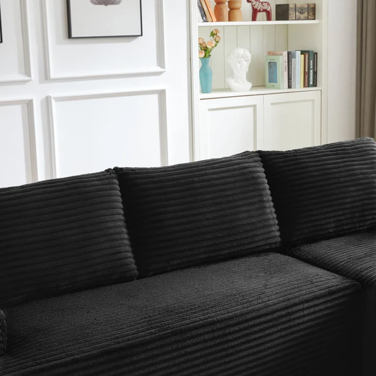 ZUBALIYA Knochenloses Sofa, L‑förmiges Cloud‑Ecksofa mit tiefem Sitzkomfort – ohne Montage, modulares Schlafsofa, 66 x 152 x 238 cm, Schwarz, Links – Bild 9